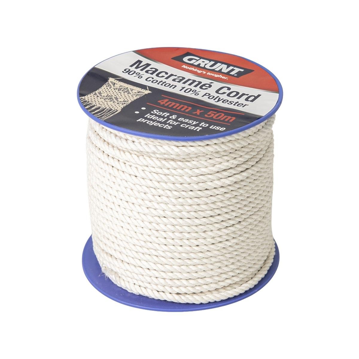 Grunt Macrame Cotton Cord 4mm x 50m - White - 90% Cotton 10% Polyester - SuperSaverAU - view 1