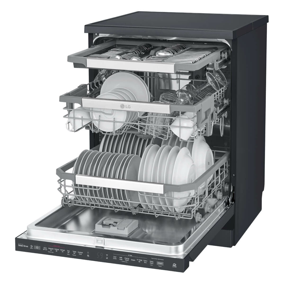 LG 60cm 15 Place QuadWash Freestanding Dishwasher - Matte Black - TrueSteam - Auto Door Opening - XD3A25MB