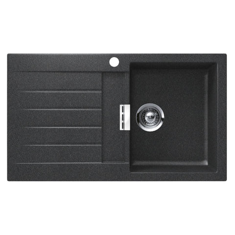 Abey Single Bowl Topmount Sink - 23L Granite Cristadur, Left Hand Drainer, Magma Black - D100BR