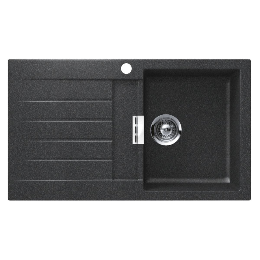 Abey Single Bowl Topmount Sink - 23L Granite Cristadur, Left Hand Drainer, Magma Black - D100BR