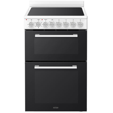 Mykin 54cm Freestanding Double Oven with Ceramic Cooktop - 39L and 83L Ovens, White - M54DOCEW