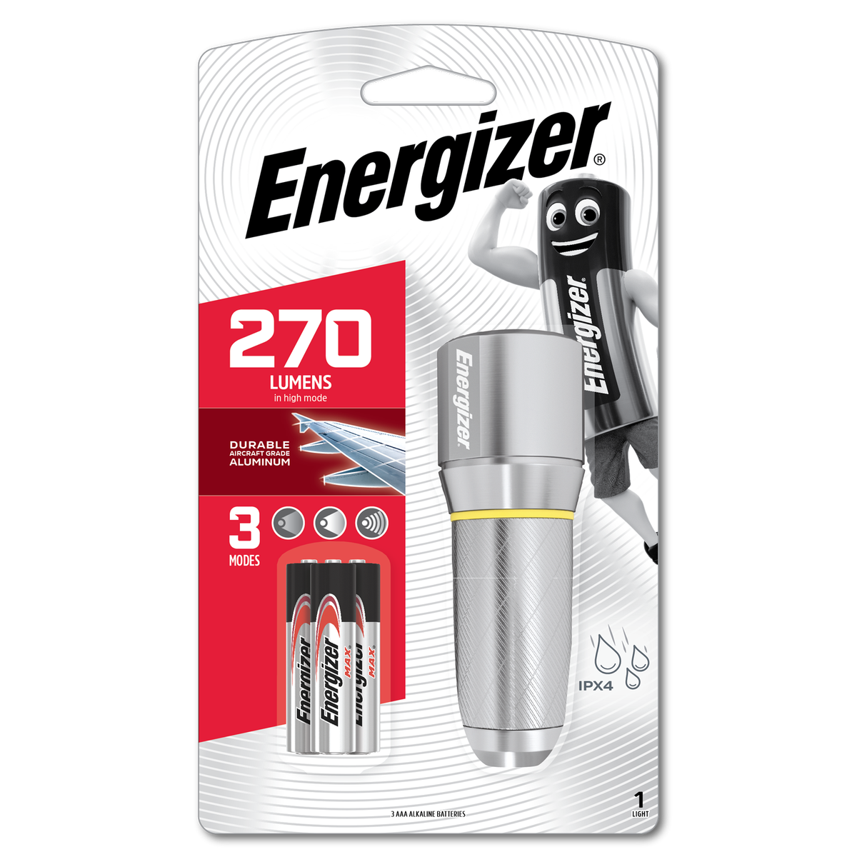 Energizer 270 Lumen Metal Vision HD LED Torch - 3 AAA Batteries Included - Silver - SuperSaverAU - view 2