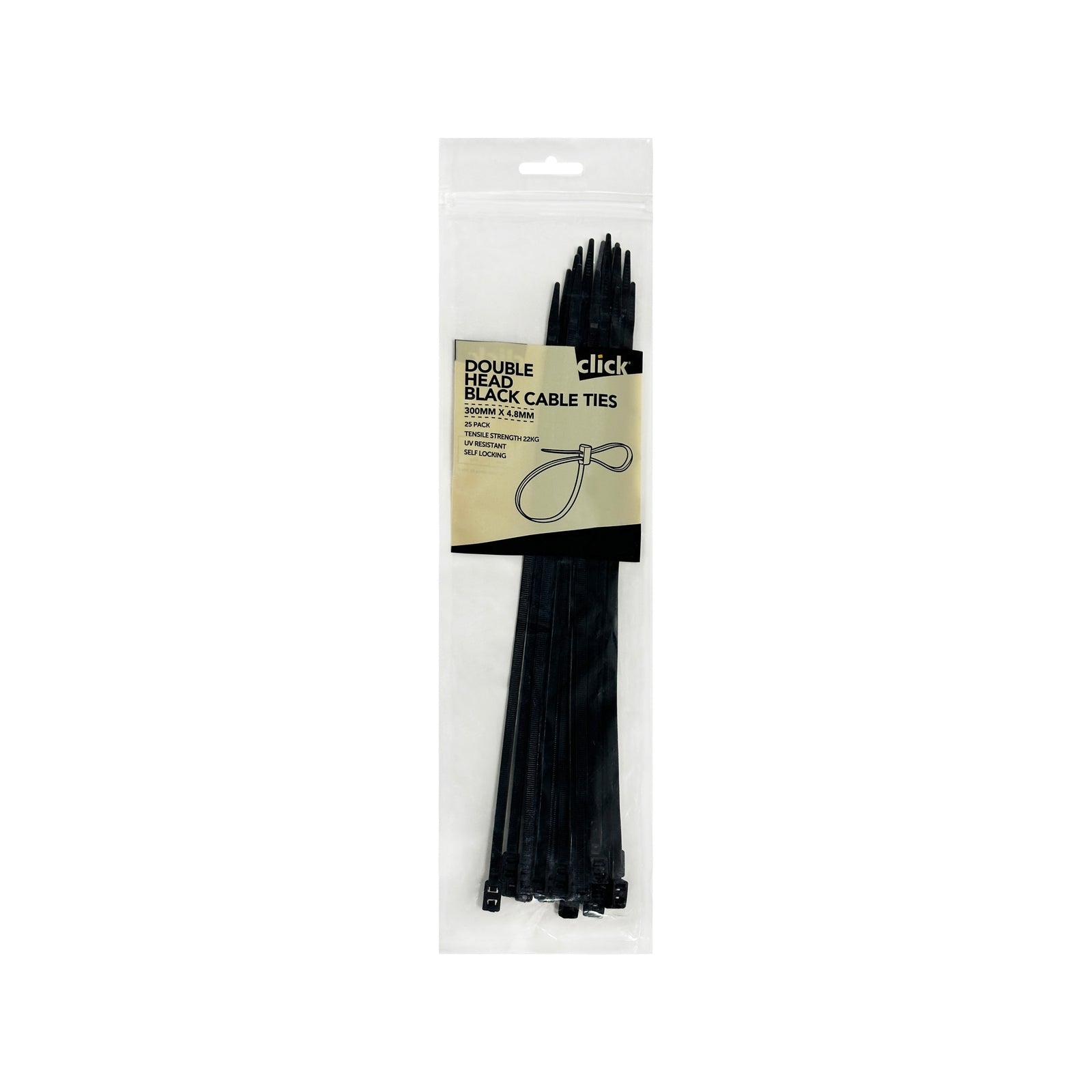 Click 300mm Black Double Headed Cable Tie 25 Pack - SuperSaverAU - view 1