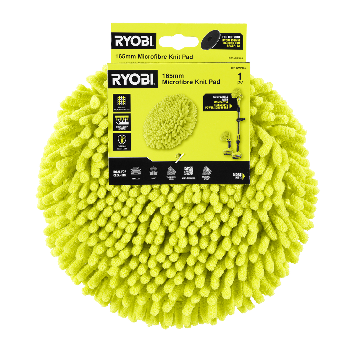 Ryobi Microfibre Knit Cleaning Pad - 165mm - Durable for Delicate Surfaces - SuperSaverAU - view 2