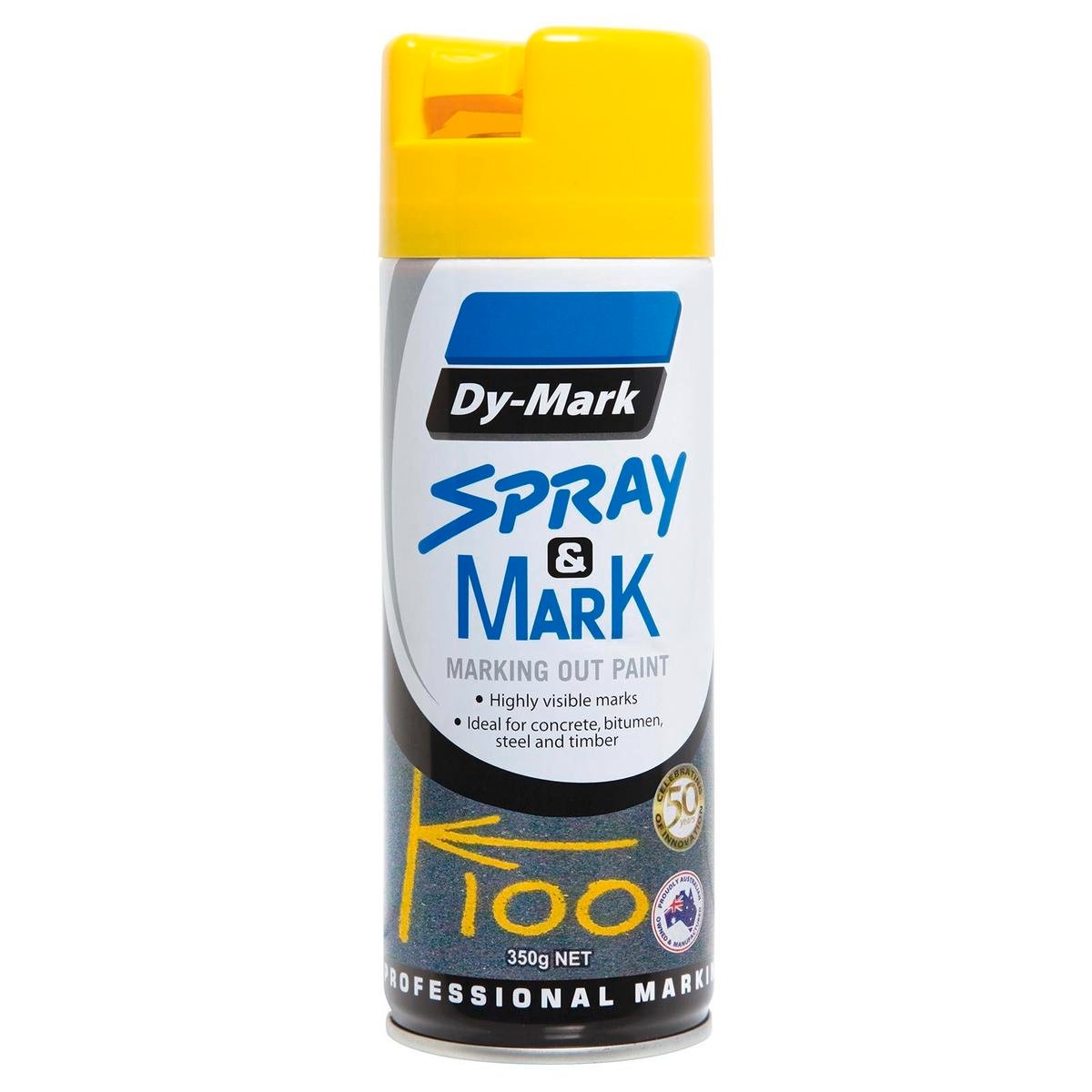 Dy-Mark Yellow Spray Mark Paint 350g Toluene-Free High Opacity - SuperSaverAU - view 1