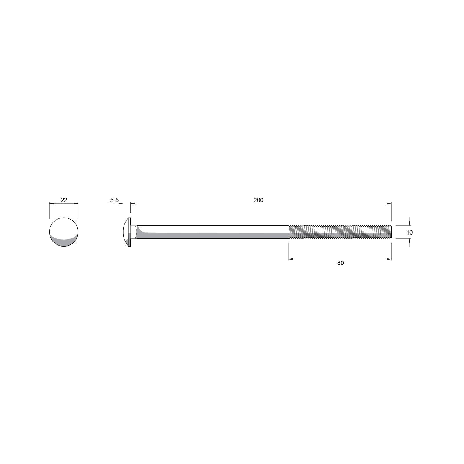Zenith M10 x 200mm Hot Dip Galvanised Cup Head Bolt and Nut - Each