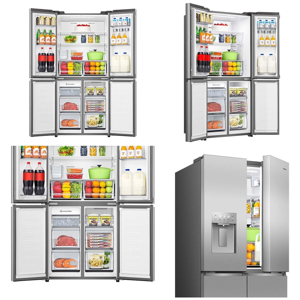 Hisense 483L PureFlat French Door Fridge - Stainless Steel - Non-Plumbed Ice and Water - HRCD483TSW
