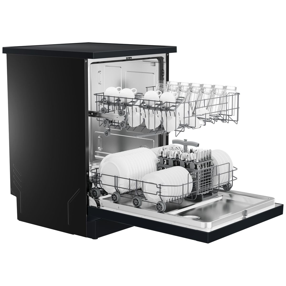 Haier 60cm 300 Series Freestanding Dishwasher - 13 Place Settings - Black - Auto Wash Sensing - HDW13F0B1