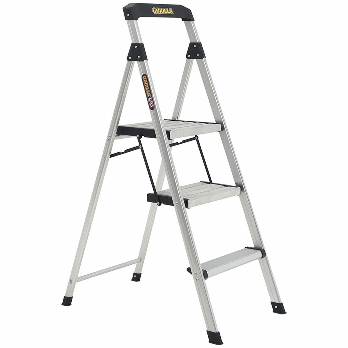 Gorilla Three Step Ladder with Tool Tray - Lightweight Aluminium, Compact Folding, 120kg Max Load - GOR-3TT