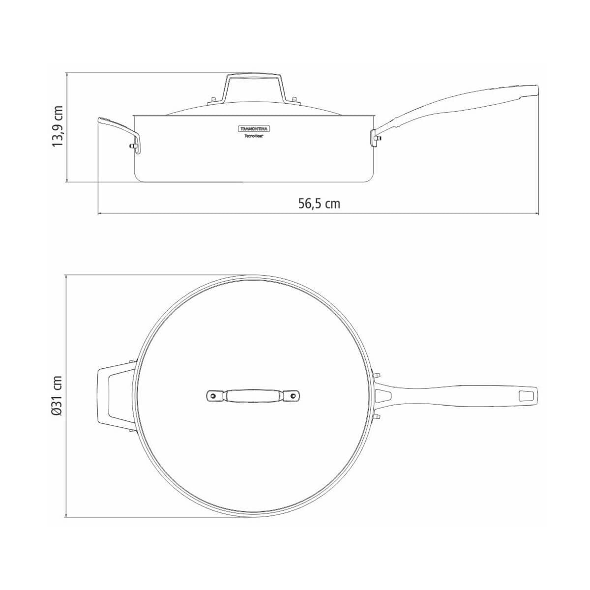 Tramontina Grano 30cm 5.6L Stainless Steel Saute Pan - Tri-Ply Clad - Induction Compatible - 62140300