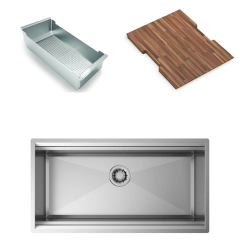 Artinox Layer SBR 81 Workstation Sink with Accessory Pack - 304 18/10 Stainless Steel, Timber Board - SBR81PK