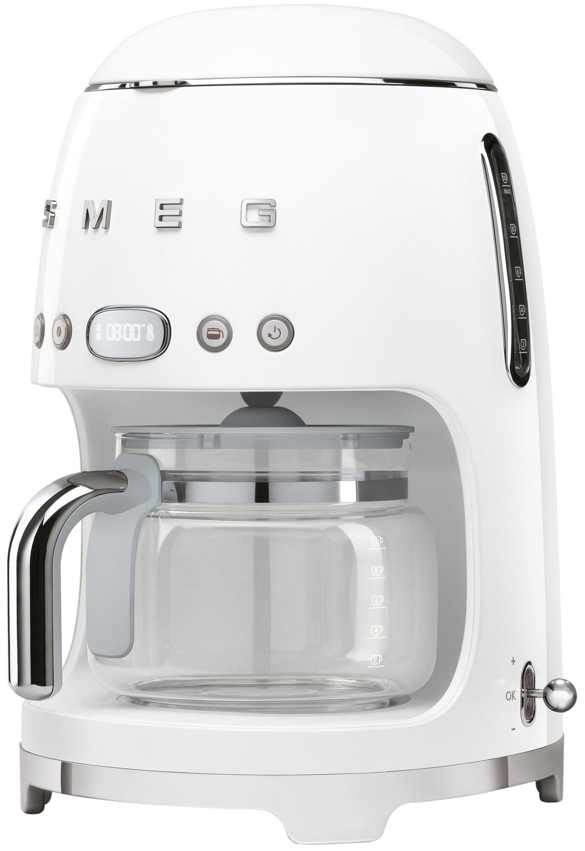 Smeg 50s Retro Style Drip Filter Coffee Machine - 1.25L Carafe, Keep Warm Mode, White - DCF02WHAU