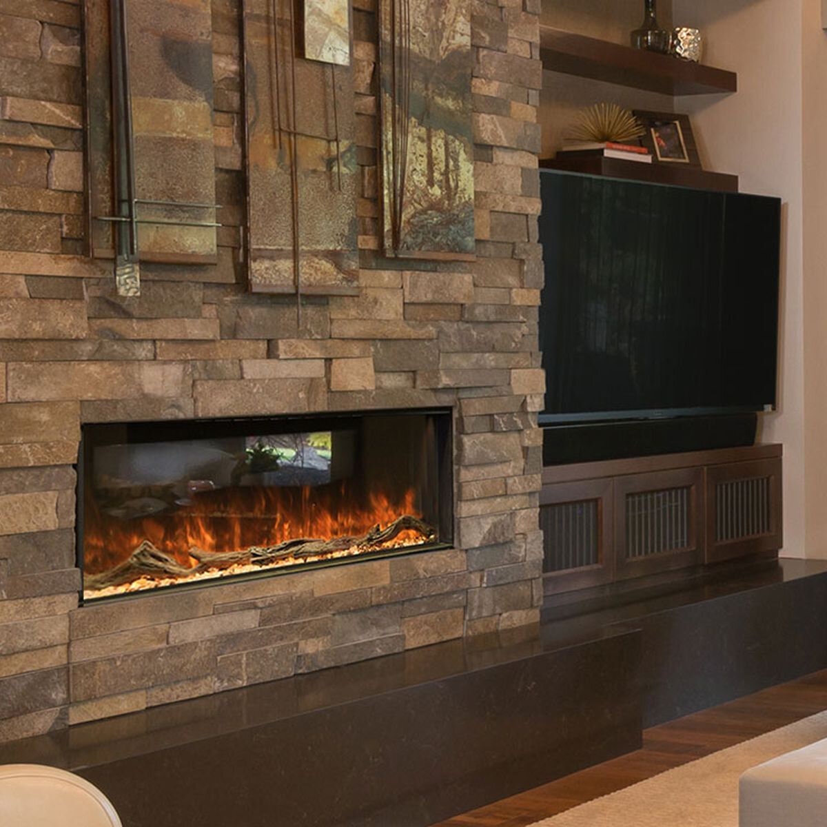 Modern Flames Landscape Pro Multi 96" Built-In Electric Fireplace - Hybrid-FX Flames, Black - LPM-9616-INT
