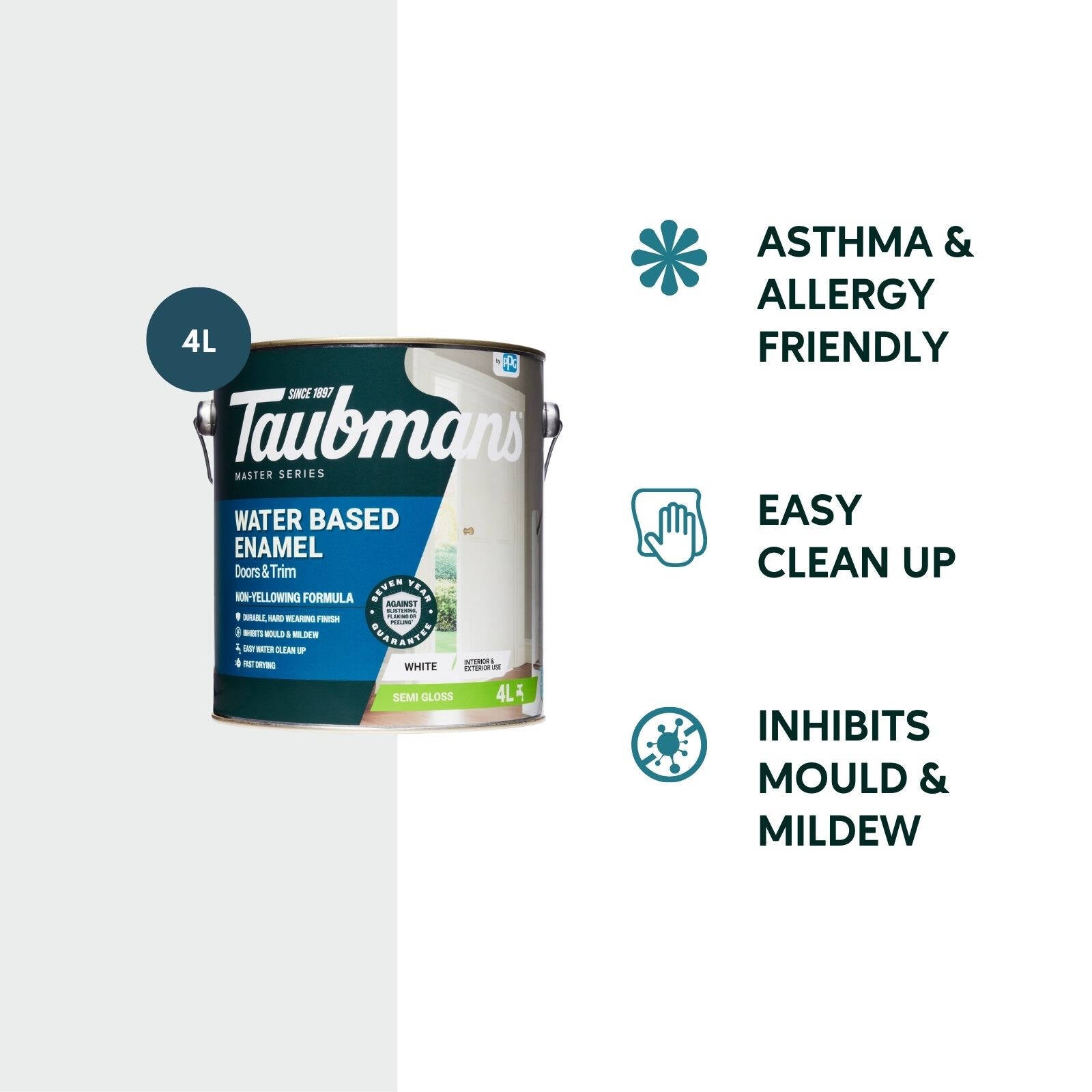 Taubmans 4L White Semi Gloss Water Based Enamel Paint Doors Trims Windows