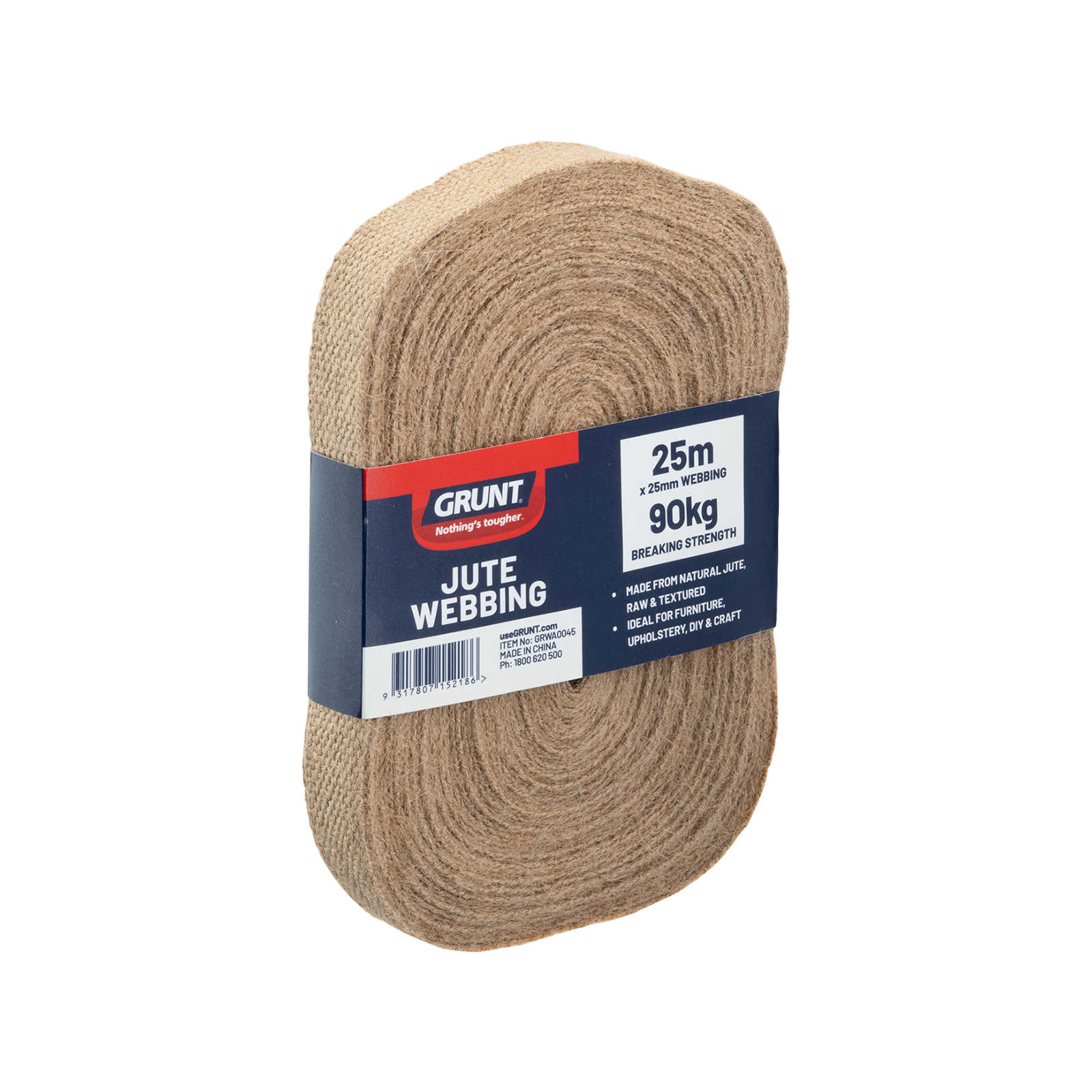 Grunt 25mm x 25m Jute Webbing, Brown, 90kg Break Strength