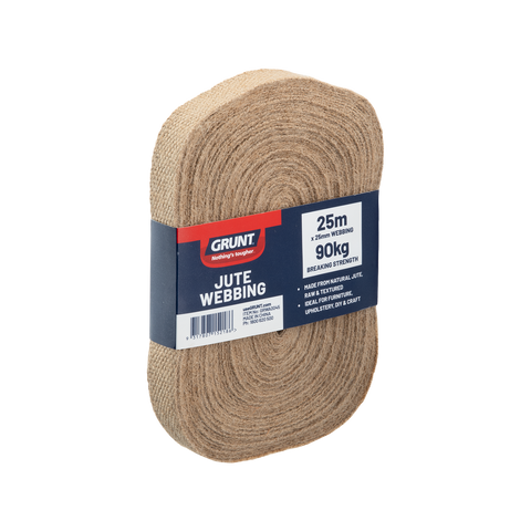 Grunt 25mm x 25m Jute Webbing, Brown, 90kg Break Strength