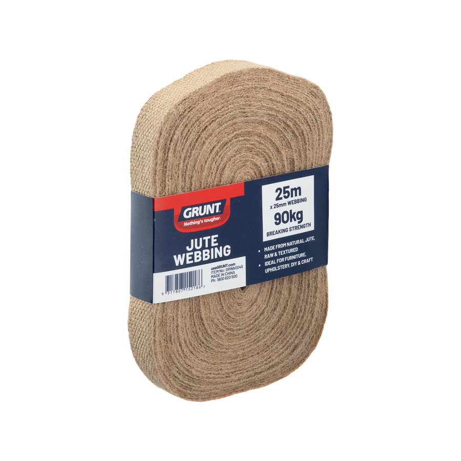 Grunt 25mm x 25m Jute Webbing, Brown, 90kg Break Strength