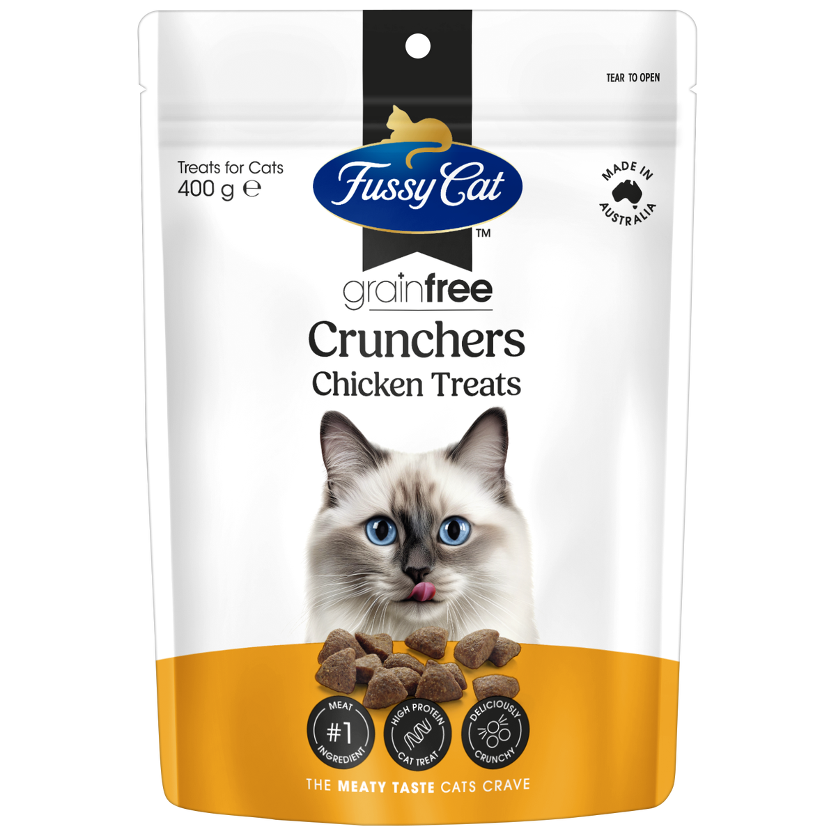 Fussy Cat 400g Chicken Crunchers Cat Treats - Grain-Free - High Protein - SuperSaverAU - view 1