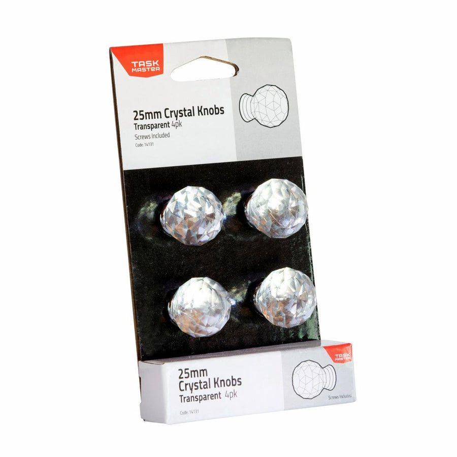 Taskmaster Crystal Cabinet Knob Pack of 4 - 25mm - Durable Steel - SuperSaverAU - view 1