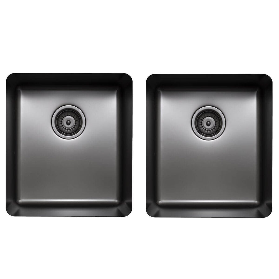 Titan double bowl kitchen sink - equal bowls, matte gunmetal finish, 304 stainless steel - TSGM4040