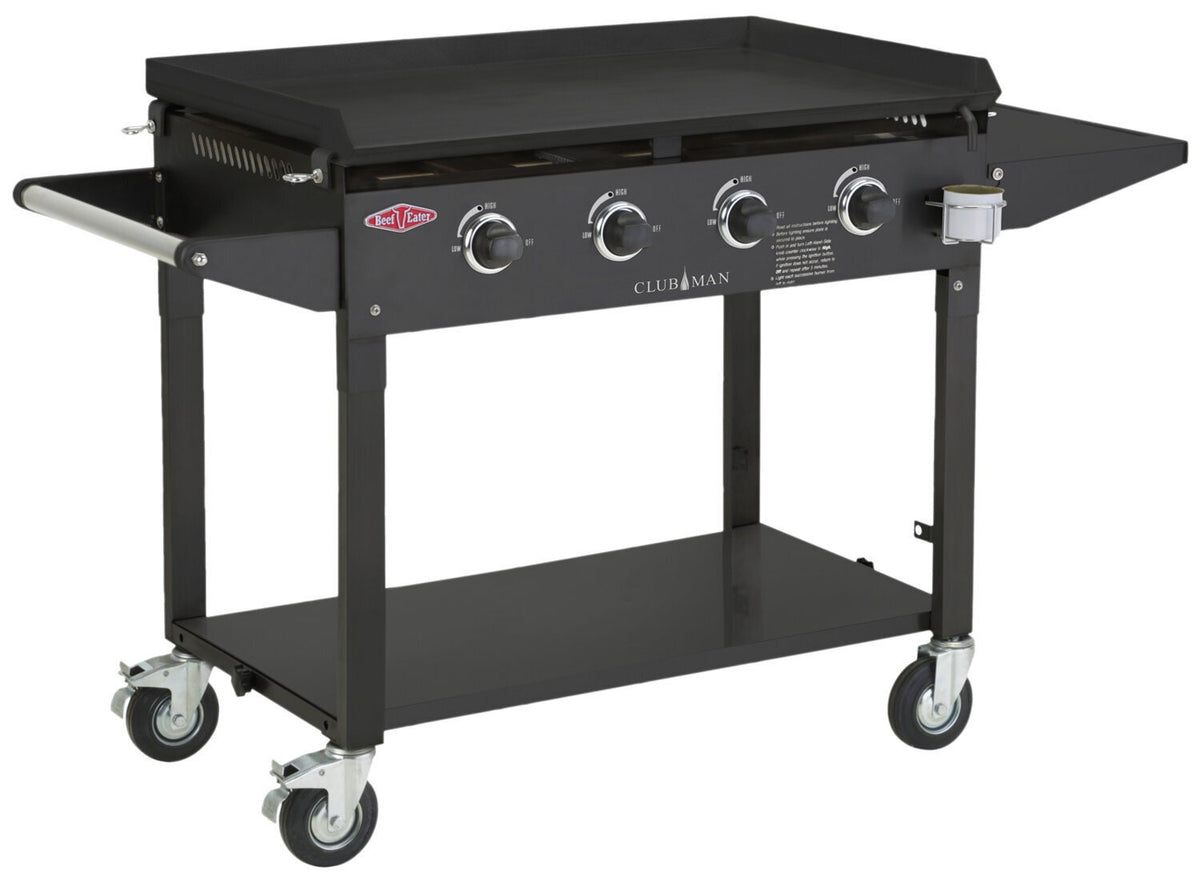 Beefeater Clubman 4 Burner Flat Top LPG BBQ - 5mm Hotplate - Rotary Knob Controls - Locking Wheels - BD16640