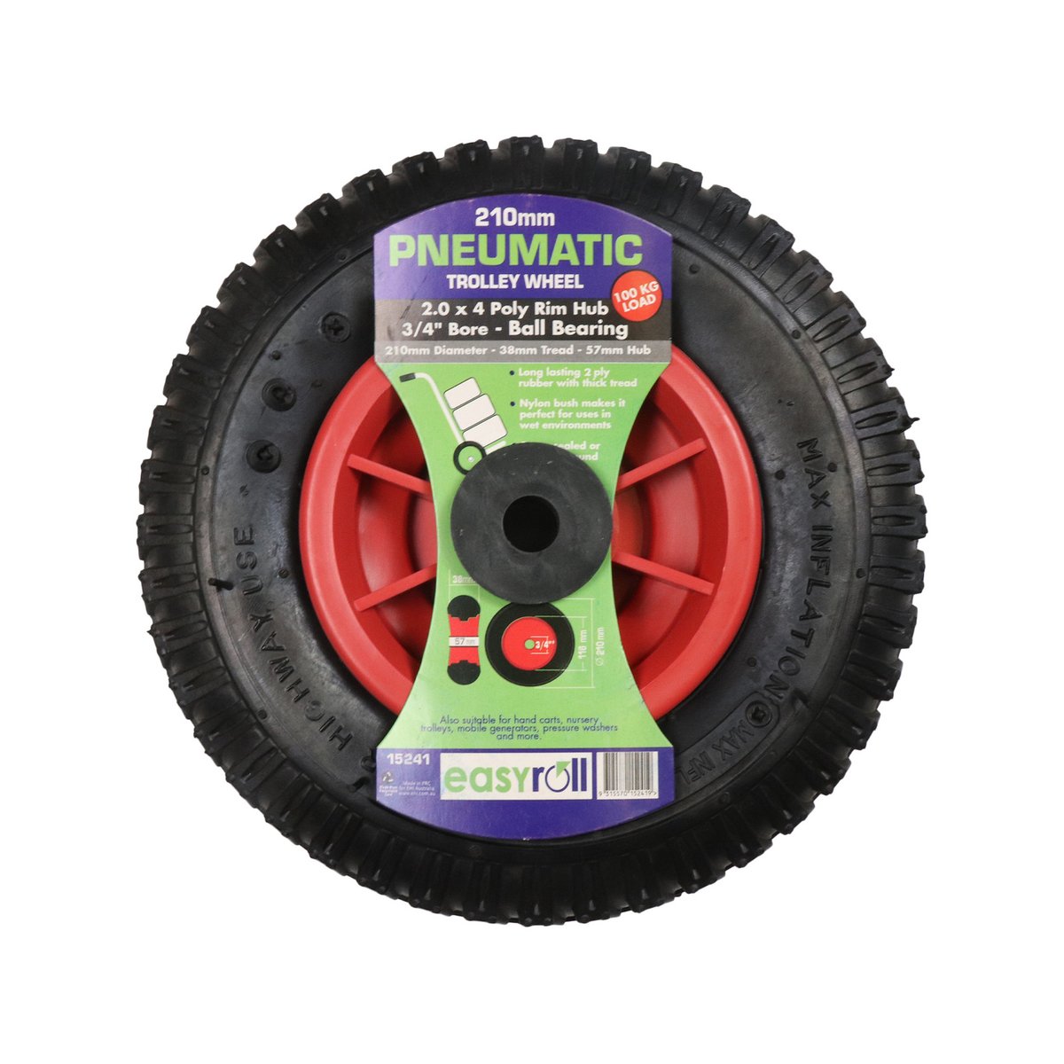 Easyroll 2.5 x 4 Nylon Trolley Wheel - 3/4'' Axle Diameter - Black - SuperSaverAU - view 3