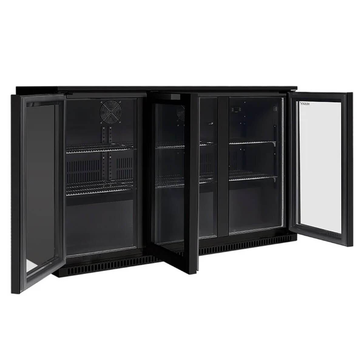 Husky 307L triple door outdoor beverage fridge - black, anti-condensation glass doors - ALFC3BLK840ELB