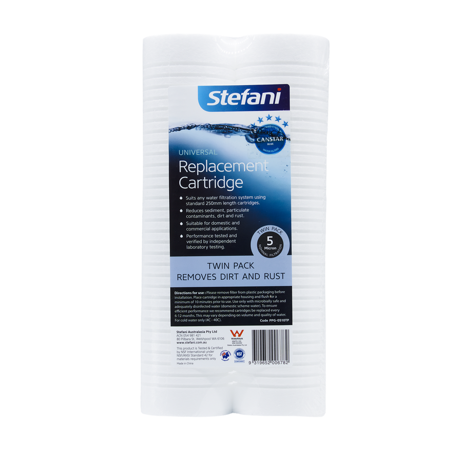 Stefani 5.0 Micron Sediment Filter Twin Pack - 250mm Polypropylene - Reduces Contaminants - SuperSaverAU - view 1