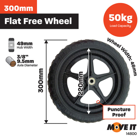 Move It 300mm Black Nylon Spoked Wheel, Solid PU Foam, 50kg Load