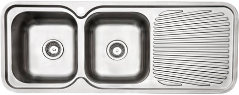 Arc Double Bowl Stainless Steel Sink - Right Hand Drainer - Silk Finish - Top Mount - IS12LS4