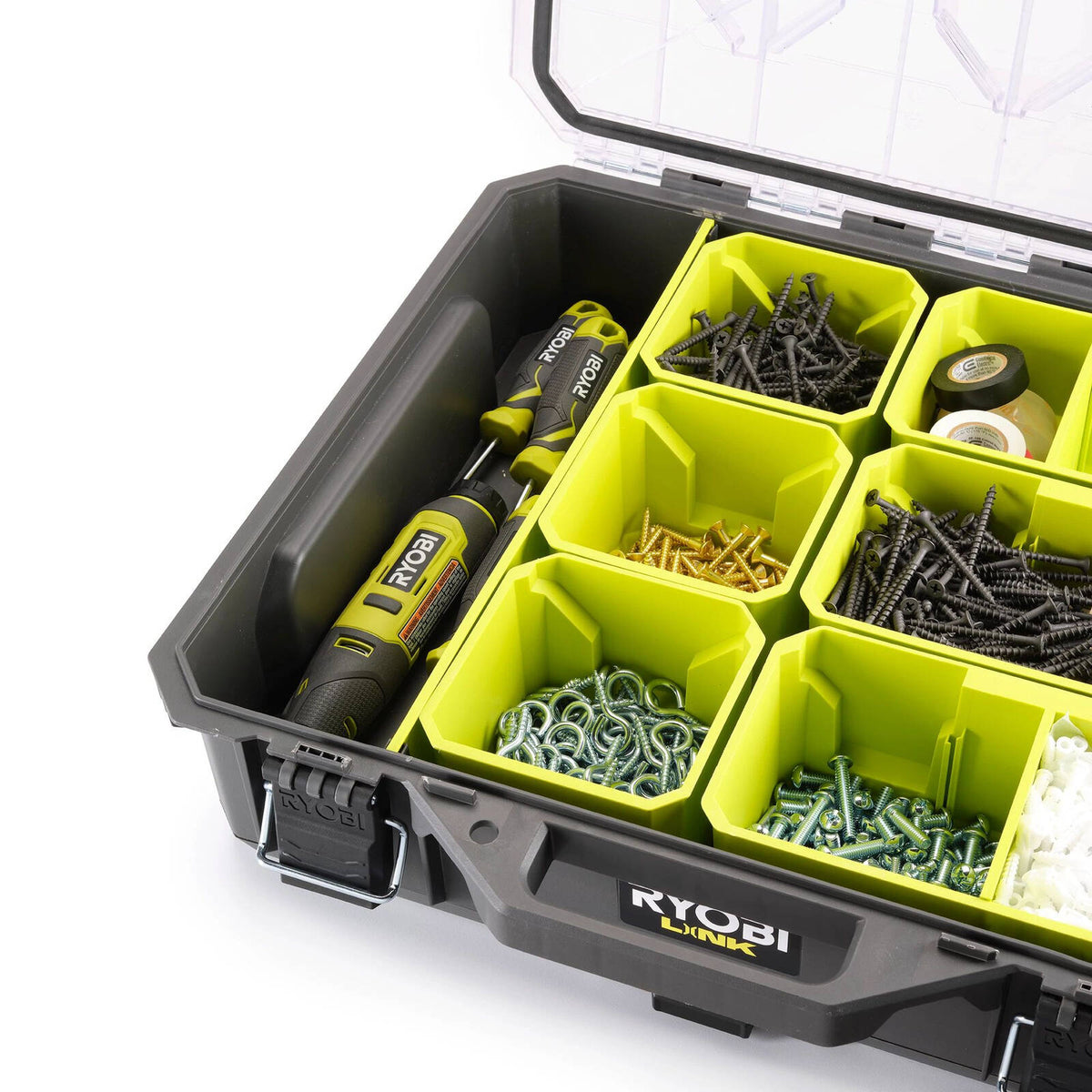 Ryobi LINK Small Parts Organiser, Detachable Bins, Adjustable Dividers, Modular Storage RLORGC