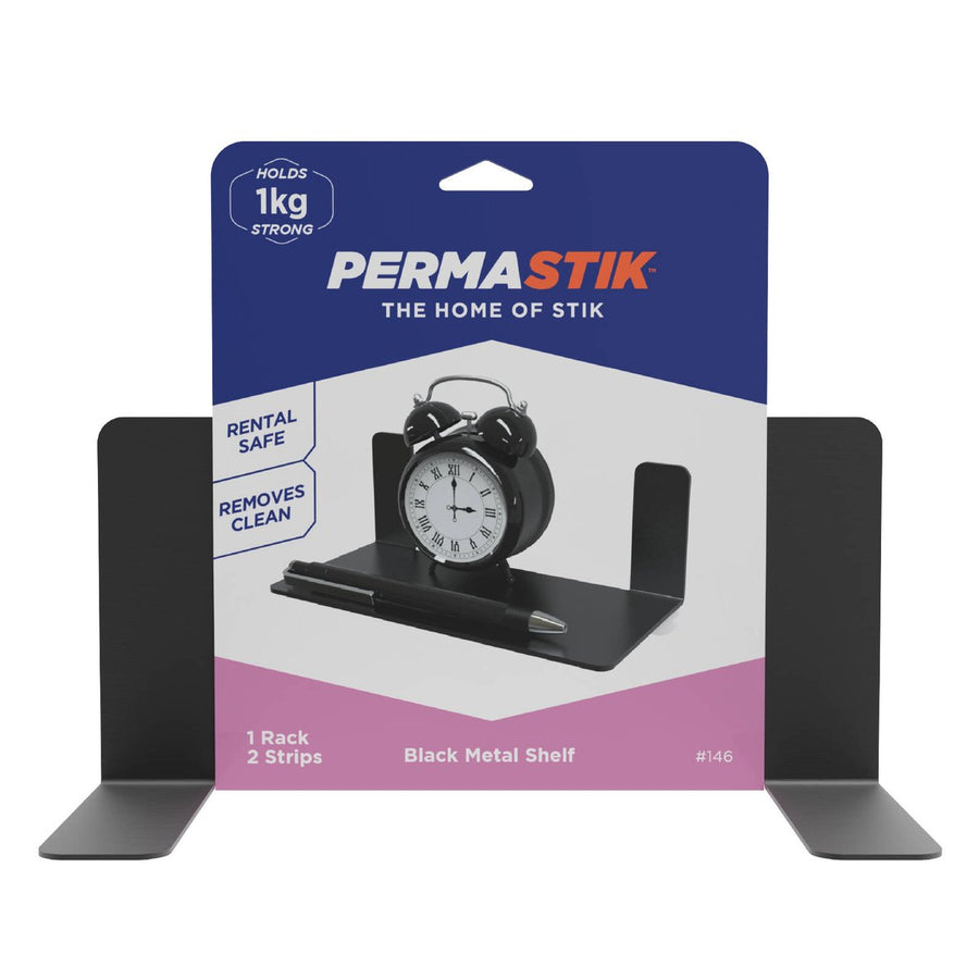 Permastik Metal Shelf - 150mm x 70mm - Stainless Steel - Matte Black - SuperSaverAU - view 1
