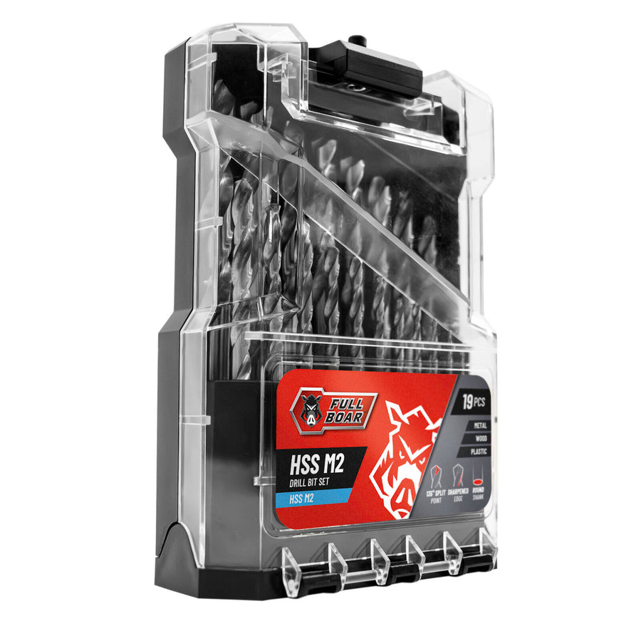Full Boar 19 Piece HSS M2 Drill Bit Set, 135-Degree Split Point
