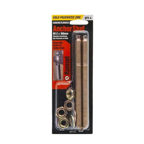 Ramset Zinc Plated Anchor Stud 12mm x 160mm 4 Pack Heavy Duty - SuperSaverAU - view 1