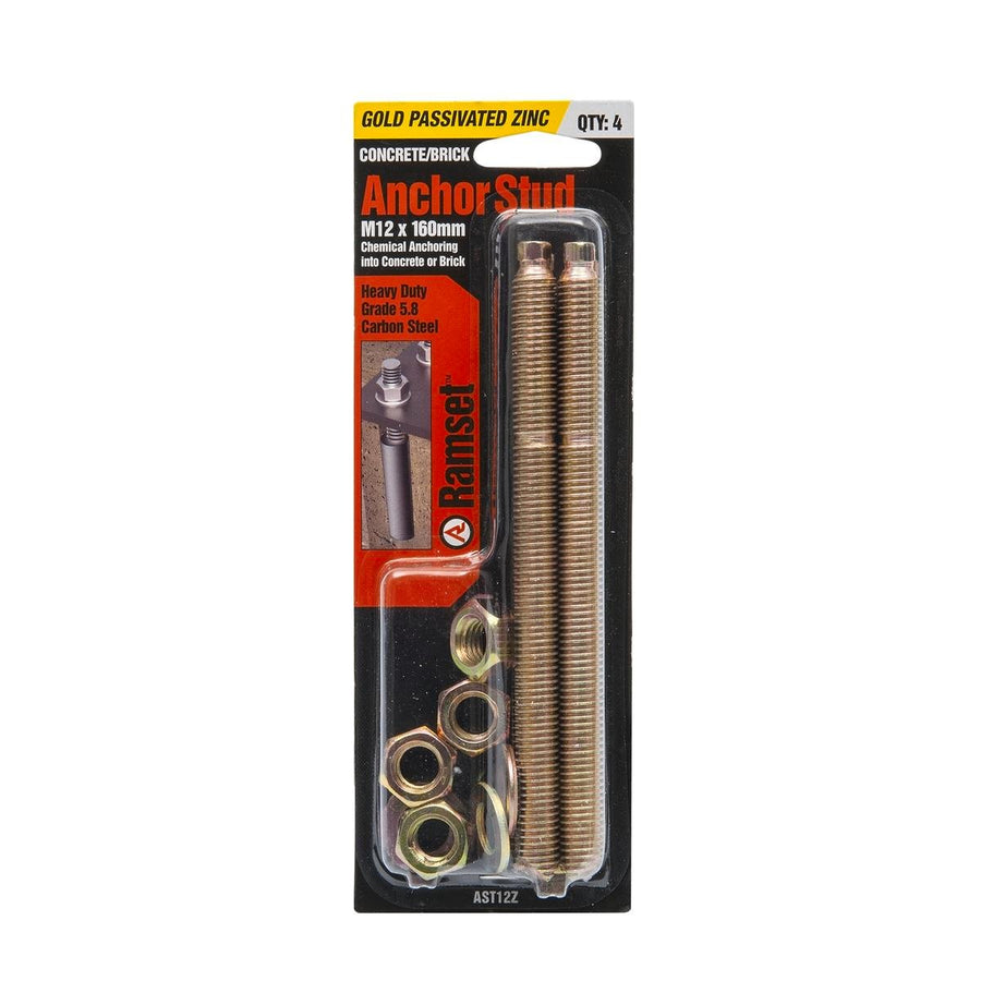 Ramset Zinc Plated Anchor Stud 12mm x 160mm 4 Pack Heavy Duty - SuperSaverAU - view 1