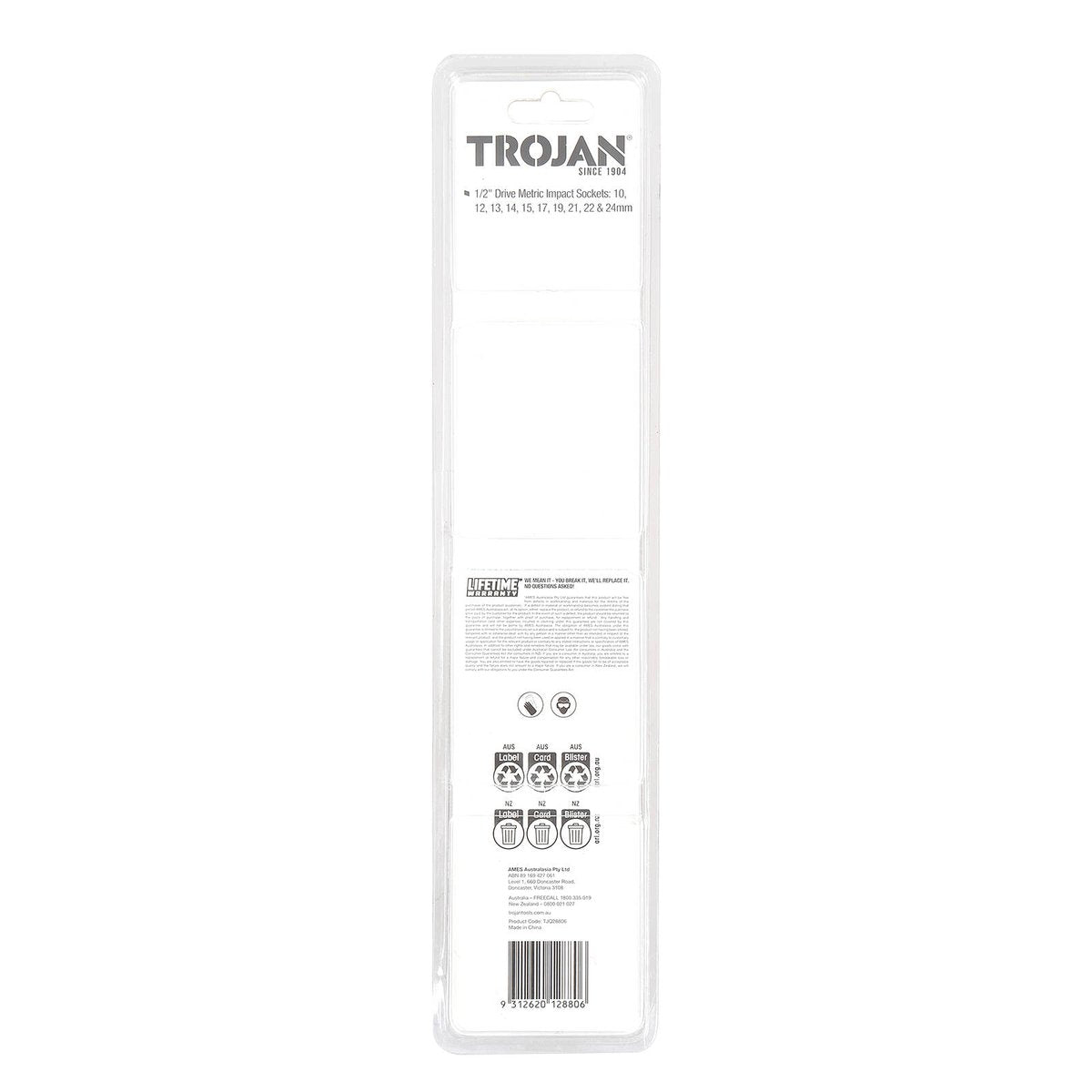 Trojan 10 Piece 1/2" Drive Impact Socket Rail Set - Metric CR-MO Sockets - SuperSaverAU - view 4