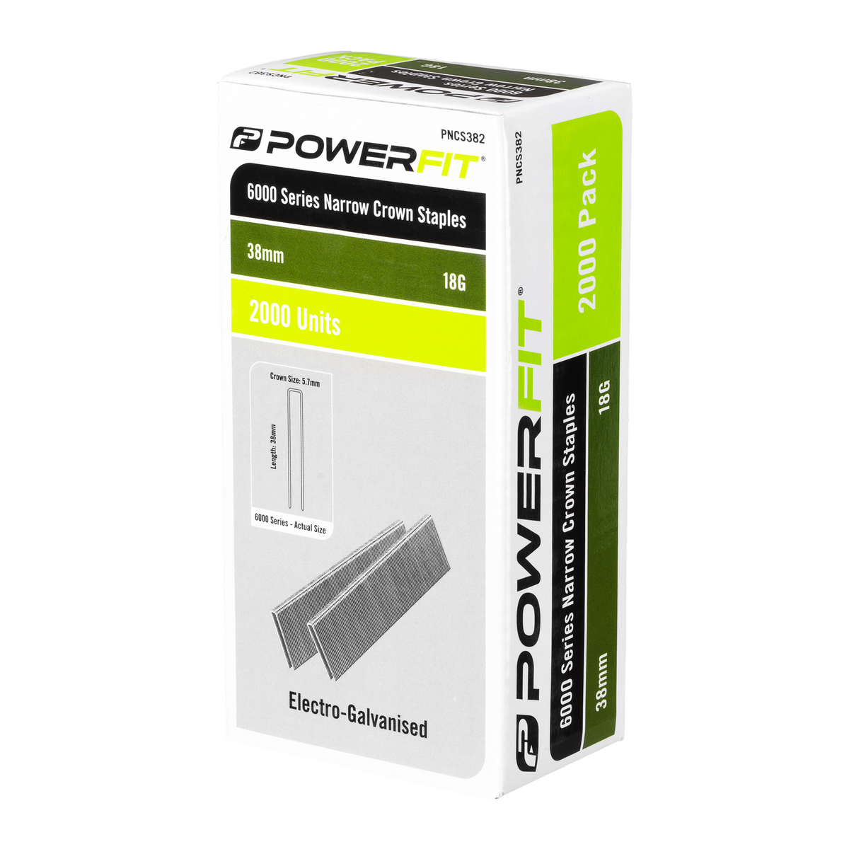 Powerfit 38mm Electro Galvanised Narrow Crown Staples - 2000 Pack - Durable Fastening - SuperSaverAU - view 1