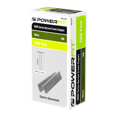 Powerfit 38mm Electro Galvanised Narrow Crown Staples - 2000 Pack - Durable Fastening - SuperSaverAU - view 1