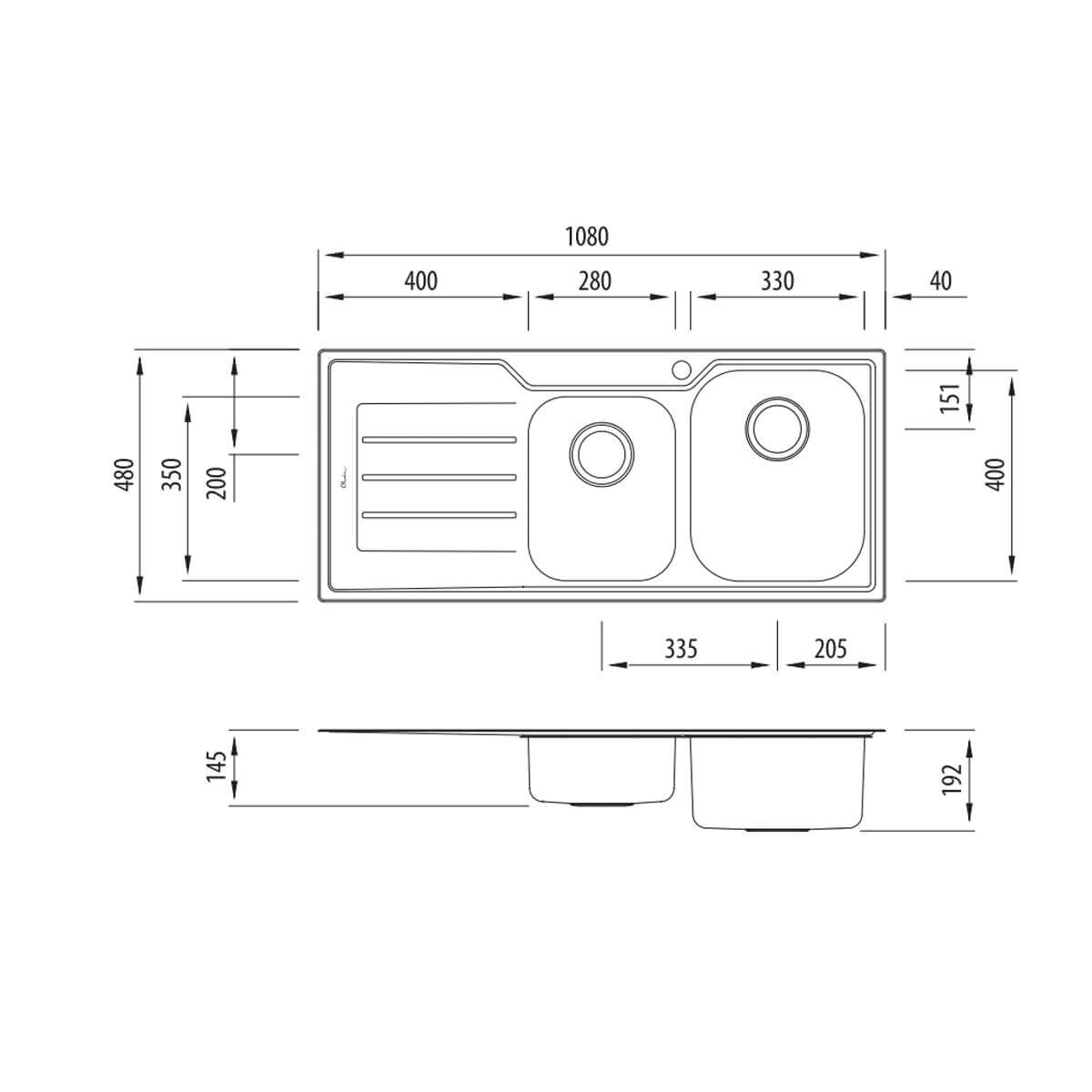 Oliveri Flinders 1 and 3/4 Bowl Topmount Sink - Left Hand Drainer, No Taphole - FL112-NTH