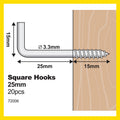 Everhang 25mm Steel Square Hook 20 Pack Zinc Plated 15kg Load