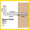 Everhang 25mm Zinc Plated Square Hook 20 Pack - Steel - Silver - 15kg Load - SuperSaverAU - view 4