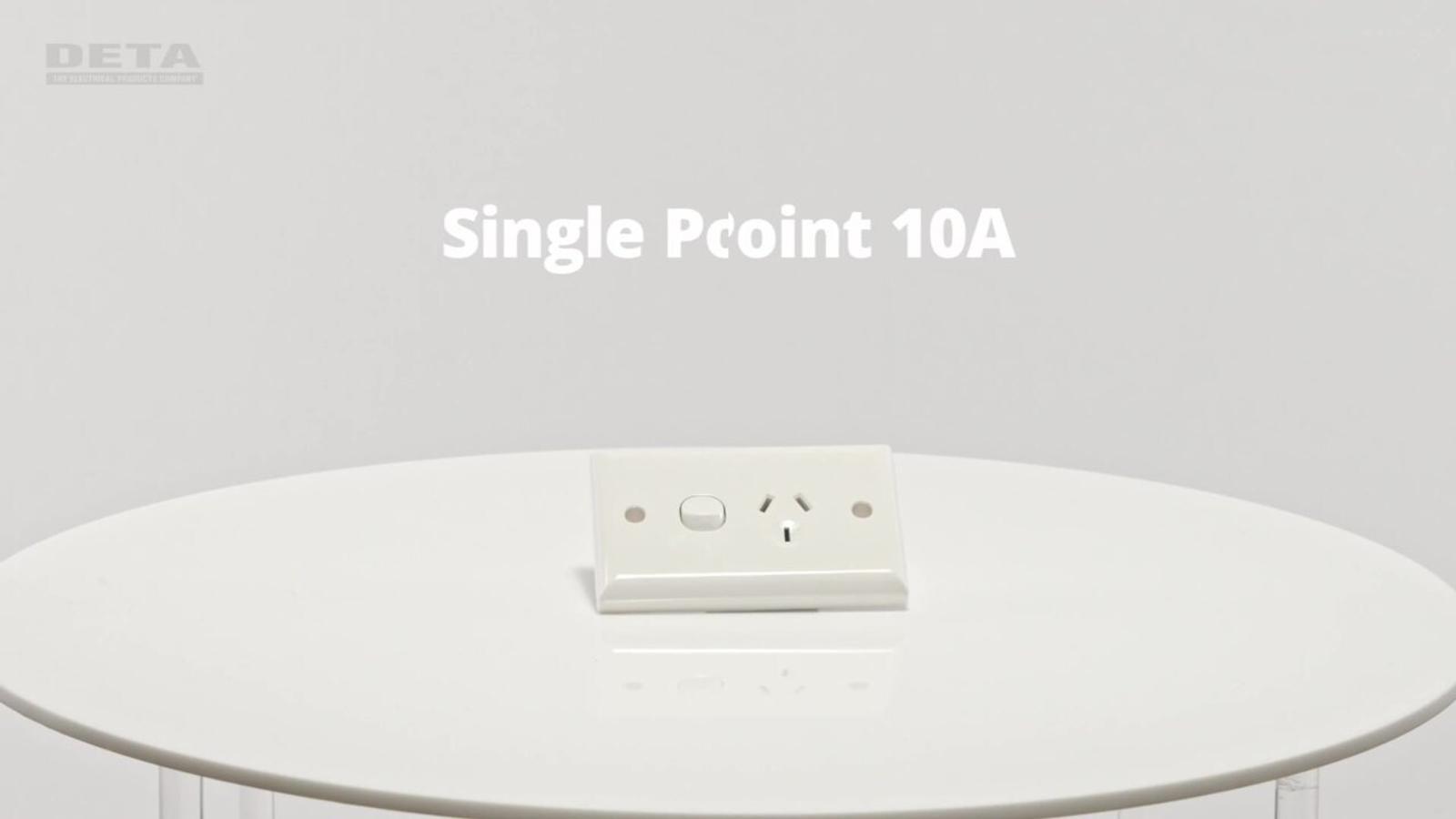 DETA Solid Plate Single Power Point 10A 250V White Polycarbonate 3201B