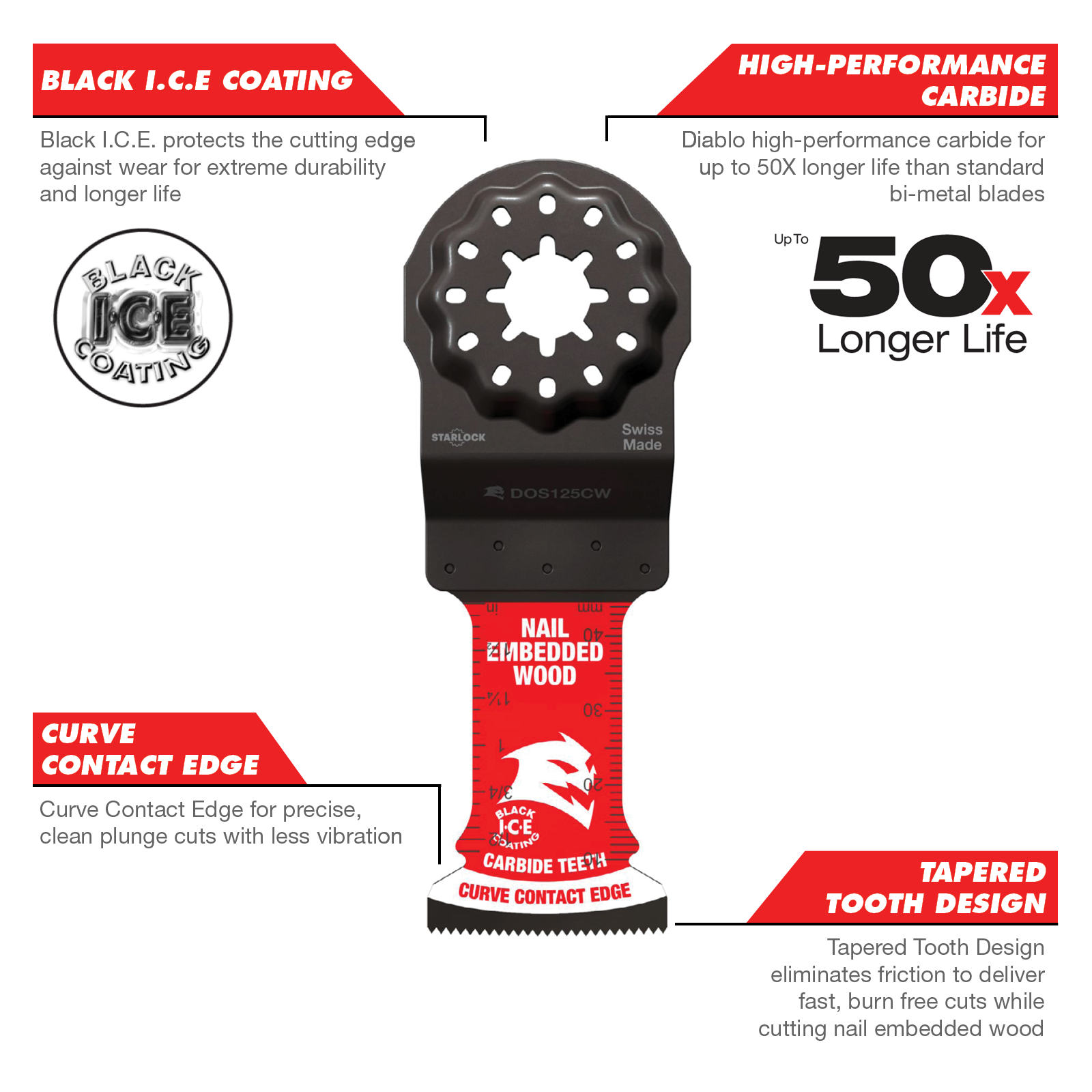 Diablo 32mm Starlock AMPED Demo Demon Carbide Oscillating Blade Nail-Embedded Wood 3 Pack