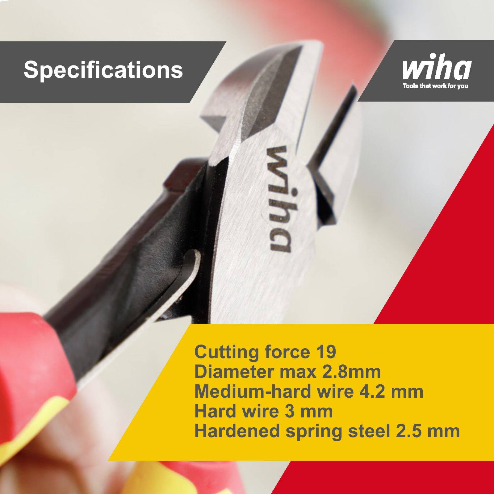 Wiha 200mm VDE 1000V Insulated Diagonal Cutting Pliers, Steel