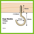 Everhang Cup Hooks - 18mm - Brass Plated - Easy Installation - 4 Pack - SuperSaverAU - view 4