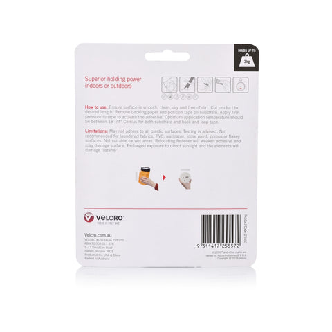VELCRO Brand 25mm x 1m White Heavy Duty Hook and Loop Tape