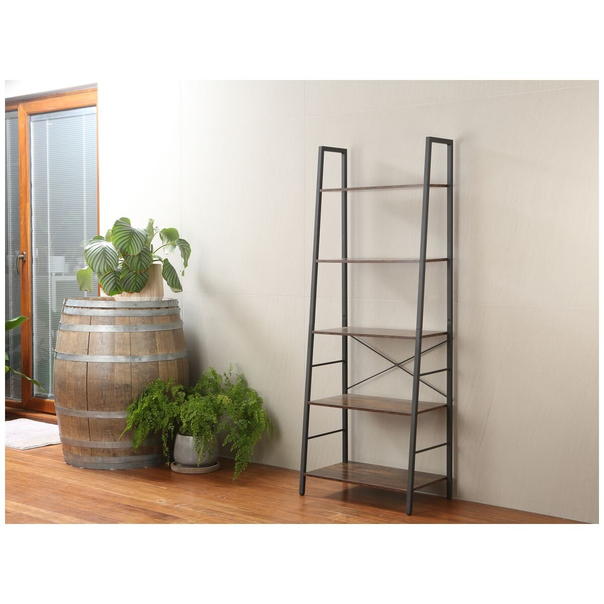 L.T. Williams 5-Tier Book Shelf - Rustic Brown Shelves - Black Steel Frame - 9764