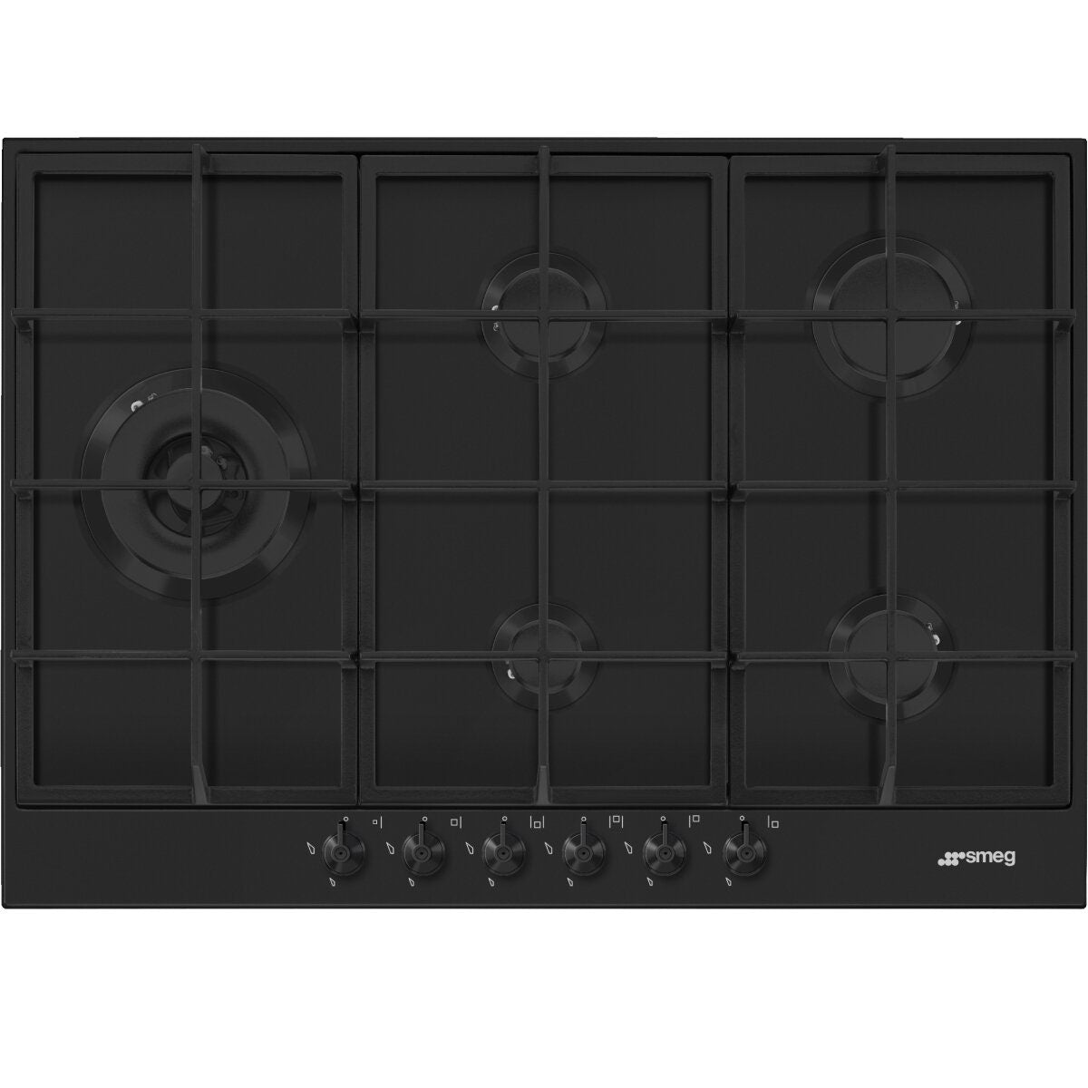 Smeg 72cm 5 Burner Gas Cooktop - Matte Black Finish - Wok Burner - Flame Failure Device - PX375LMBAU