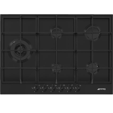 Smeg 72cm 5 Burner Gas Cooktop - Matte Black Finish - Wok Burner - Flame Failure Device - PX375LMBAU