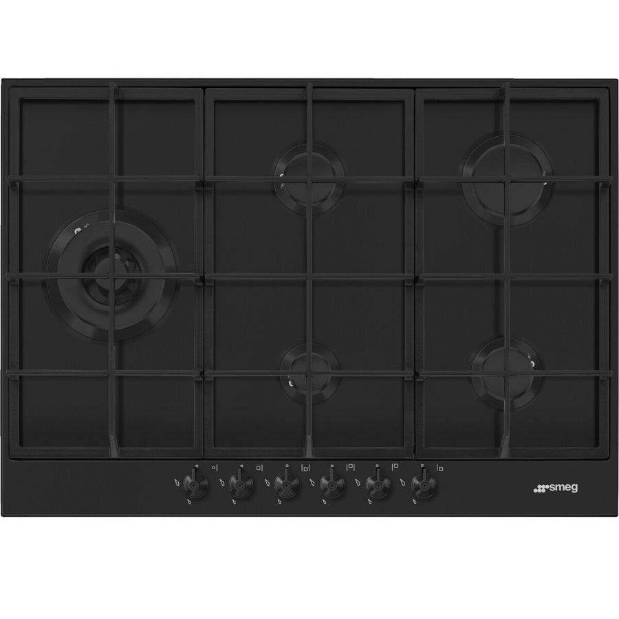 Smeg 72cm 5 Burner Gas Cooktop - Matte Black Finish - Wok Burner - Flame Failure Device - PX375LMBAU